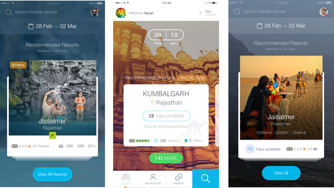 Conceived and designed a member mobile app for India's largest timeshare resorts company.